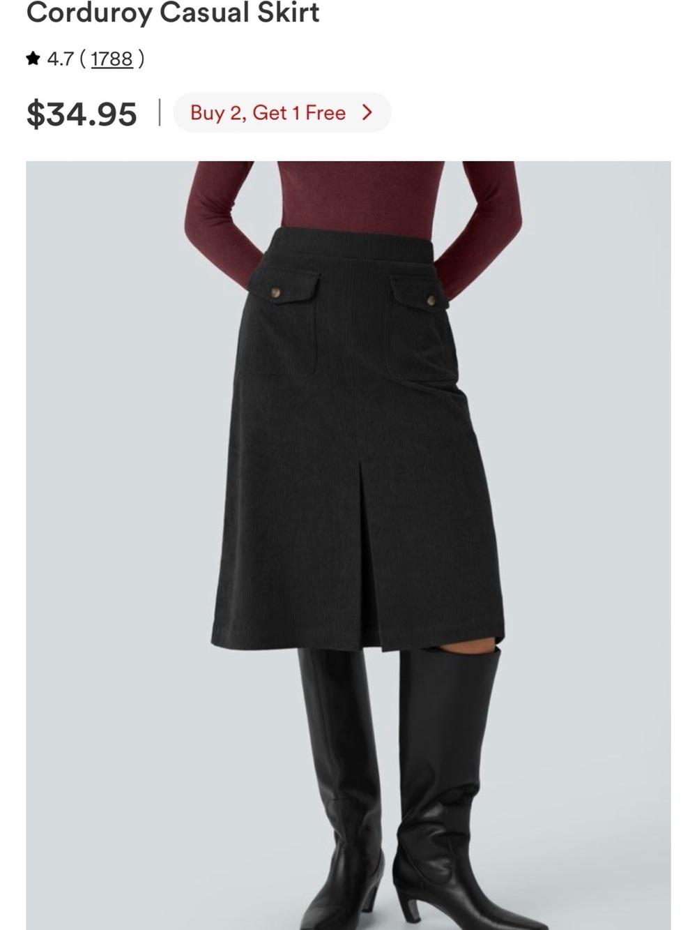 Halara mid rise front side flap pocket Corduroy Casual Skirt - Black NWT